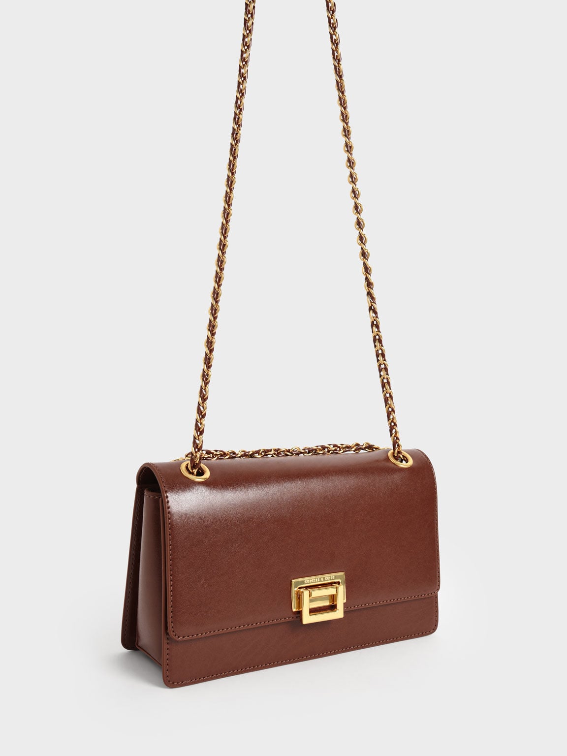 CHARLES & KEITH Classic / Everline Braided-Strap Shoulder Bag - Chocolate