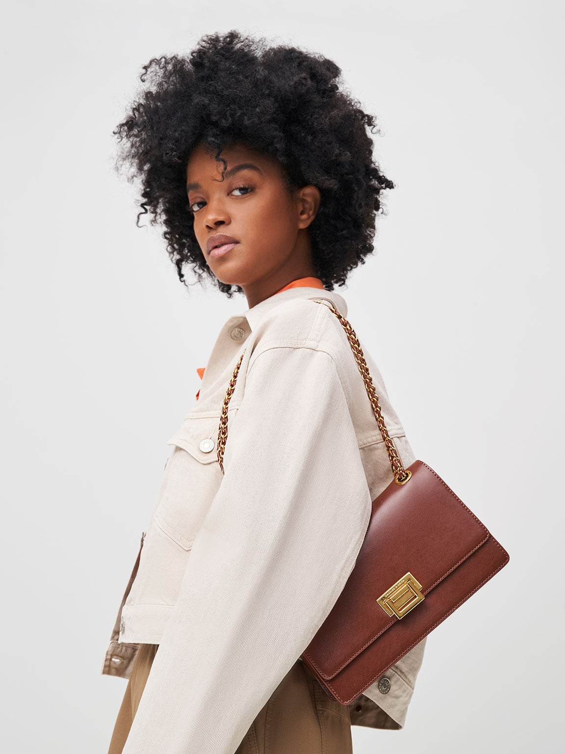 CHARLES & KEITH Classic / Everline Braided-Strap Shoulder Bag - Chocolate