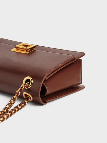 CHARLES & KEITH Classic / Everline Braided-Strap Shoulder Bag - Chocolate