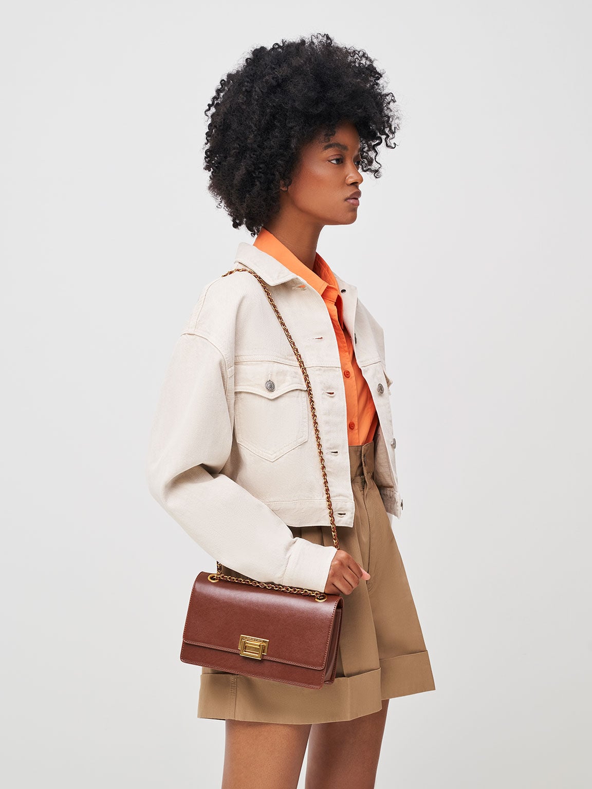 CHARLES & KEITH Classic / Everline Braided-Strap Shoulder Bag - Chocolate