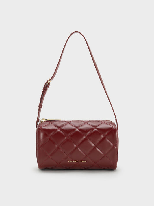 CHARLES & KEITH Best Seller / Janie Quilted Shoulder Bag - Burgundy