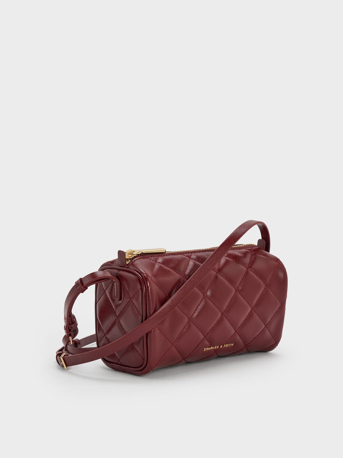 CHARLES & KEITH Best Seller / Janie Quilted Shoulder Bag - Burgundy