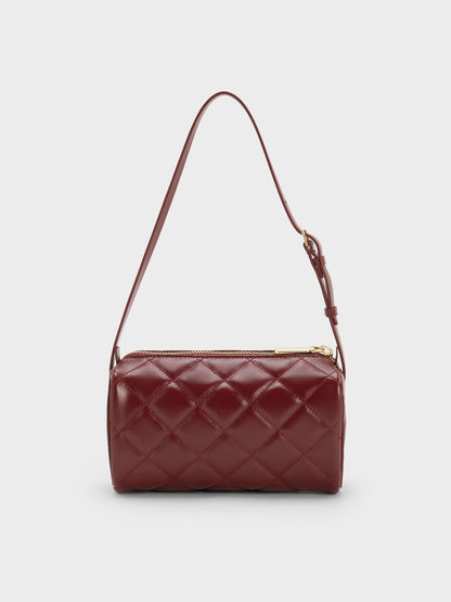 CHARLES & KEITH Best Seller / Janie Quilted Shoulder Bag - Burgundy