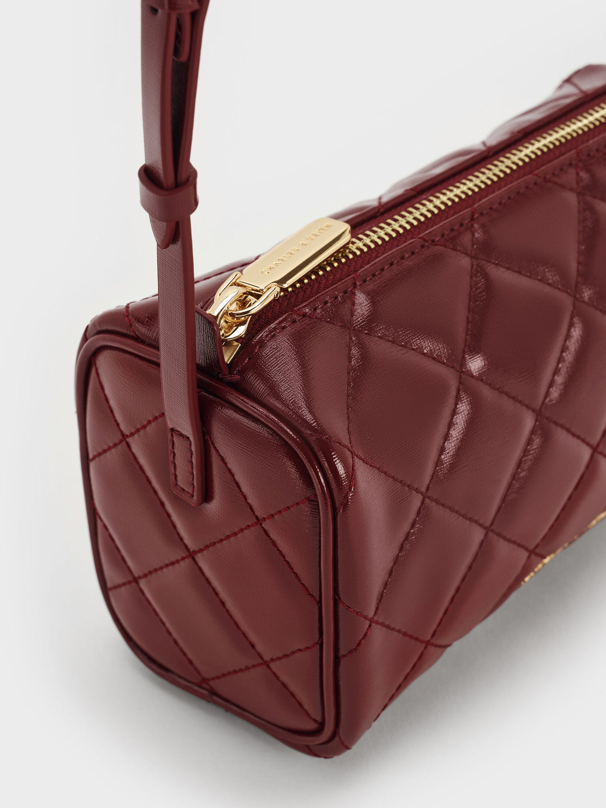 CHARLES & KEITH Best Seller / Janie Quilted Shoulder Bag - Burgundy