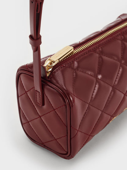CHARLES & KEITH Best Seller / Janie Quilted Shoulder Bag - Burgundy