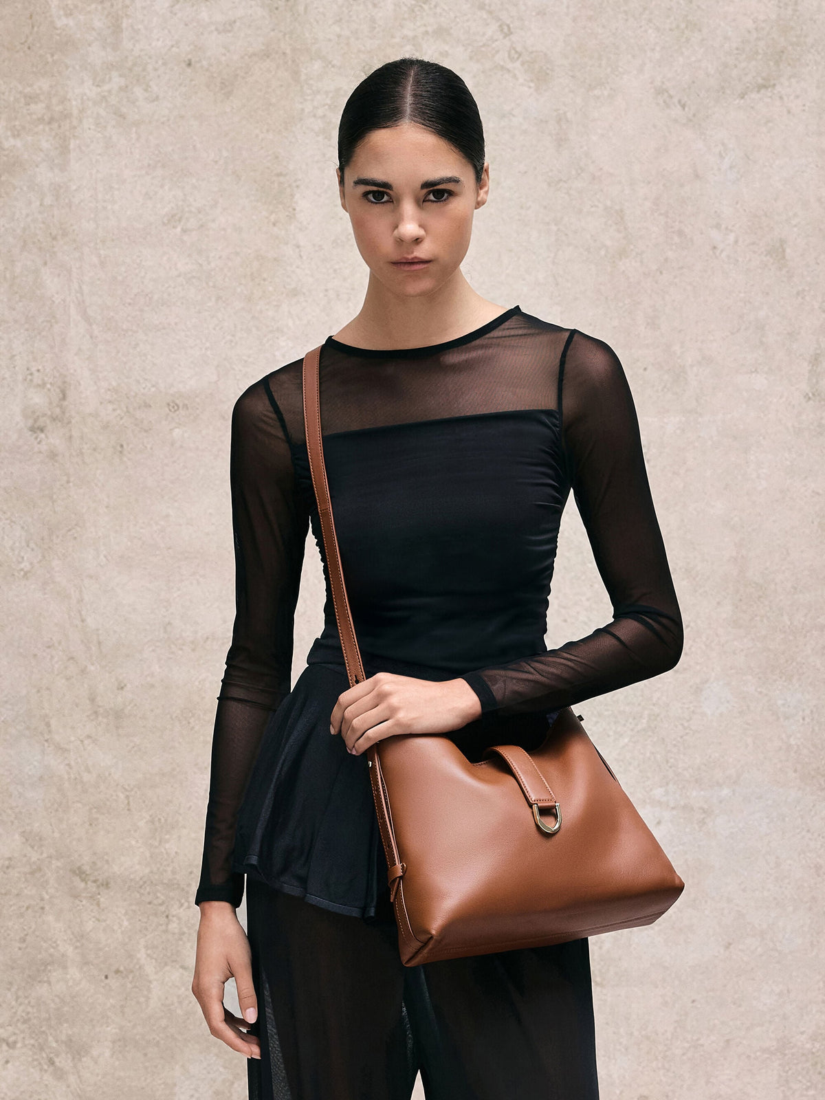 CHARLES & KEITH Customer Favorite / Gabine Leather Belted Hobo Bag - Chocolate