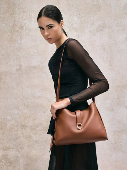 CHARLES & KEITH Customer Favorite / Gabine Leather Belted Hobo Bag - Chocolate
