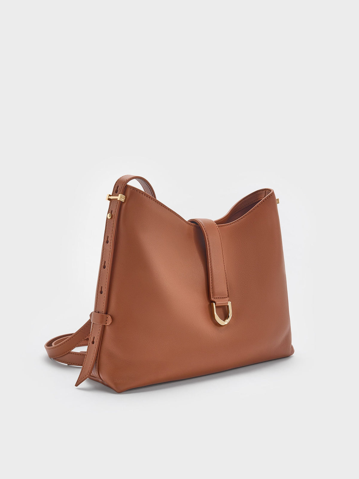CHARLES & KEITH Customer Favorite / Gabine Leather Belted Hobo Bag - Chocolate