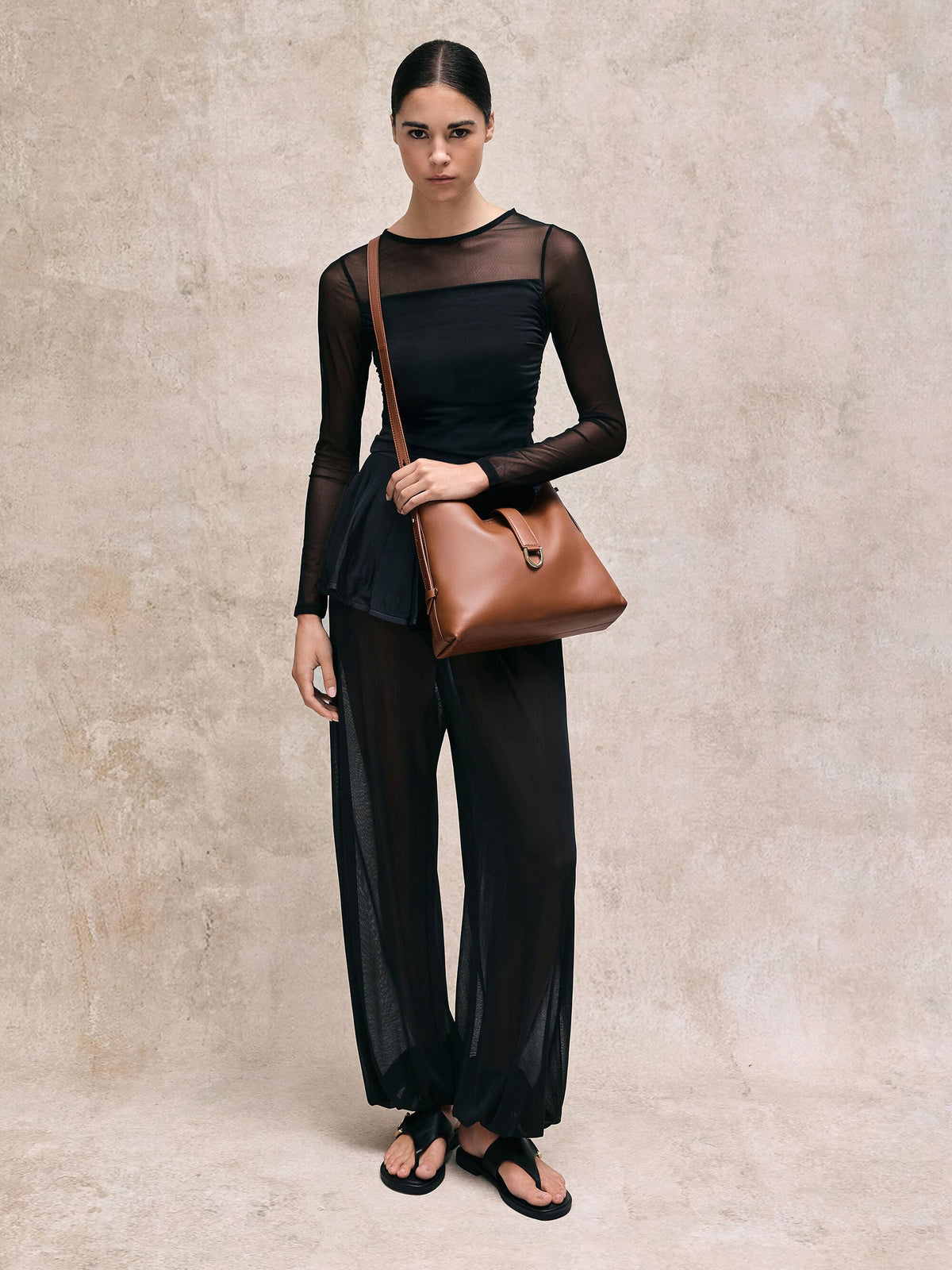 CHARLES & KEITH Customer Favorite / Gabine Leather Belted Hobo Bag - Chocolate
