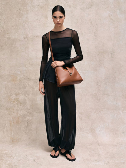 CHARLES & KEITH Customer Favorite / Gabine Leather Belted Hobo Bag - Chocolate