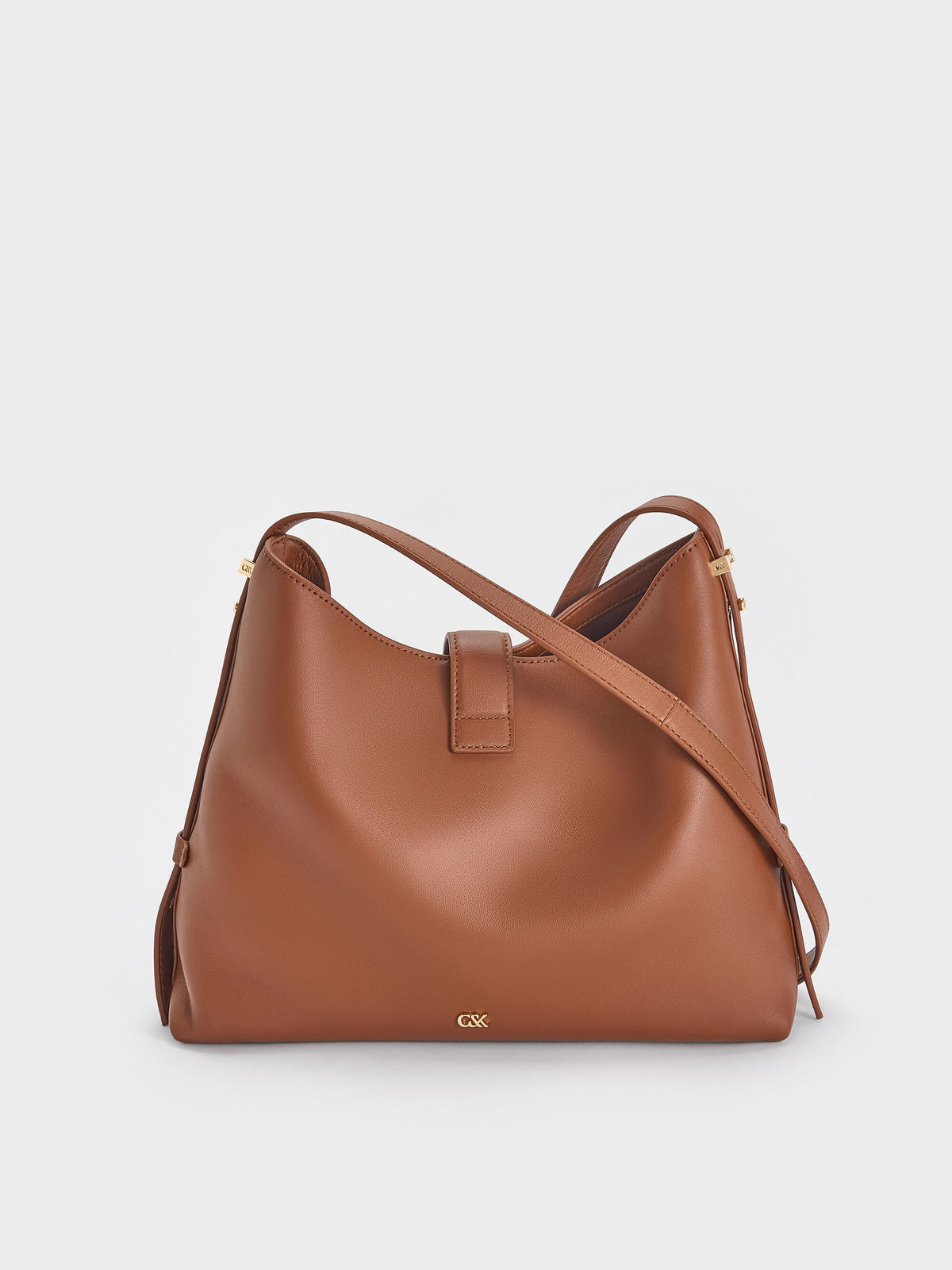 CHARLES & KEITH Customer Favorite / Gabine Leather Belted Hobo Bag - Chocolate