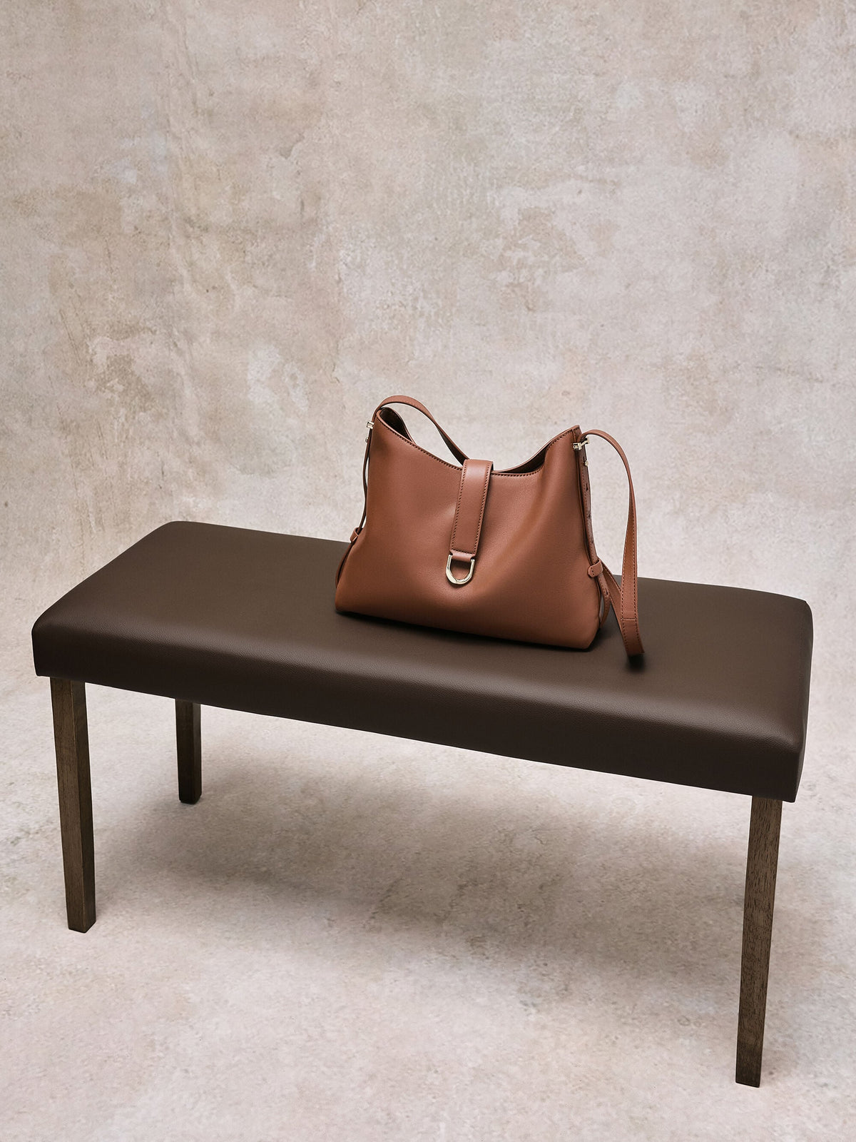 CHARLES & KEITH Customer Favorite / Gabine Leather Belted Hobo Bag - Chocolate