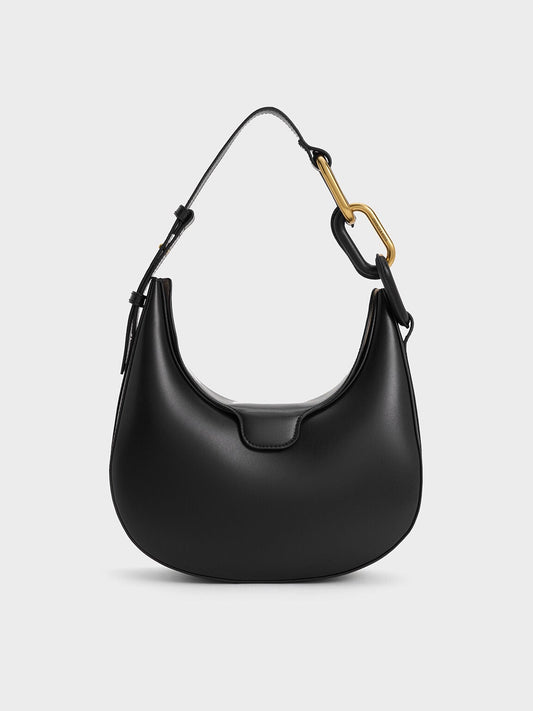 CHARLES & KEITH Premium / Kora Metallic-Accent Moon Bag - Black