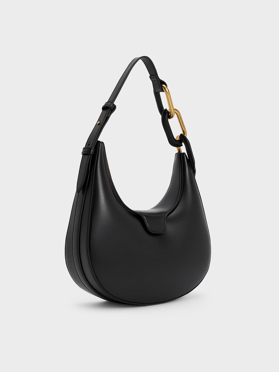 CHARLES & KEITH Premium / Kora Metallic-Accent Moon Bag - Black