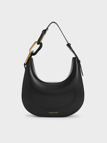 CHARLES & KEITH Premium / Kora Metallic-Accent Moon Bag - Black