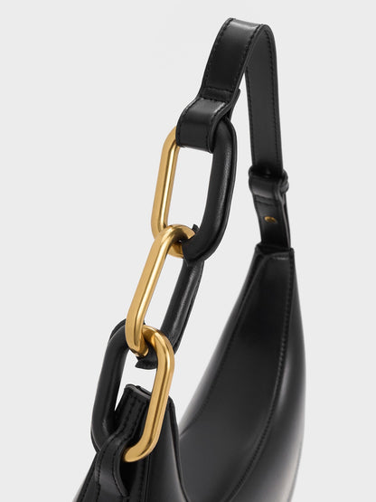 CHARLES & KEITH Premium / Kora Metallic-Accent Moon Bag - Black