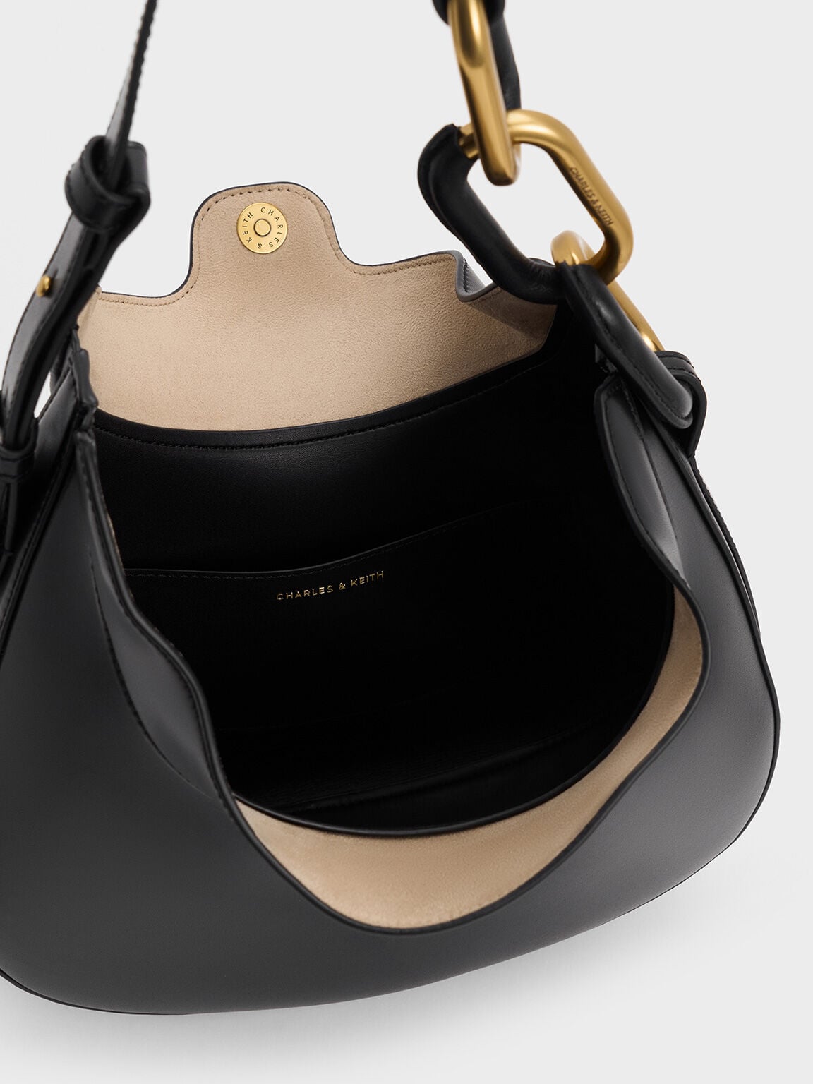 CHARLES & KEITH Premium / Kora Metallic-Accent Moon Bag - Black