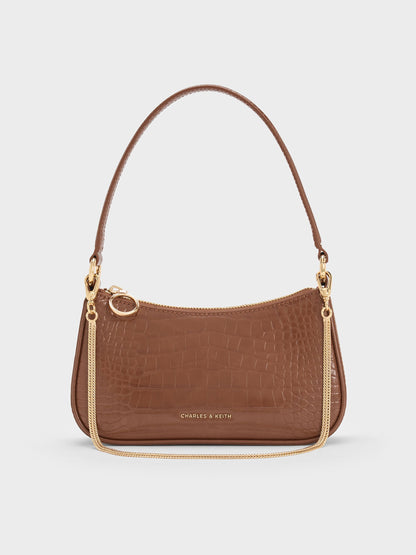 CHARLES & KEITH New / Elspeth Croc-Effect Shoulder Bag - Chocolate Croco