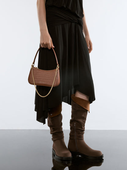 CHARLES & KEITH New / Elspeth Croc-Effect Shoulder Bag - Chocolate Croco