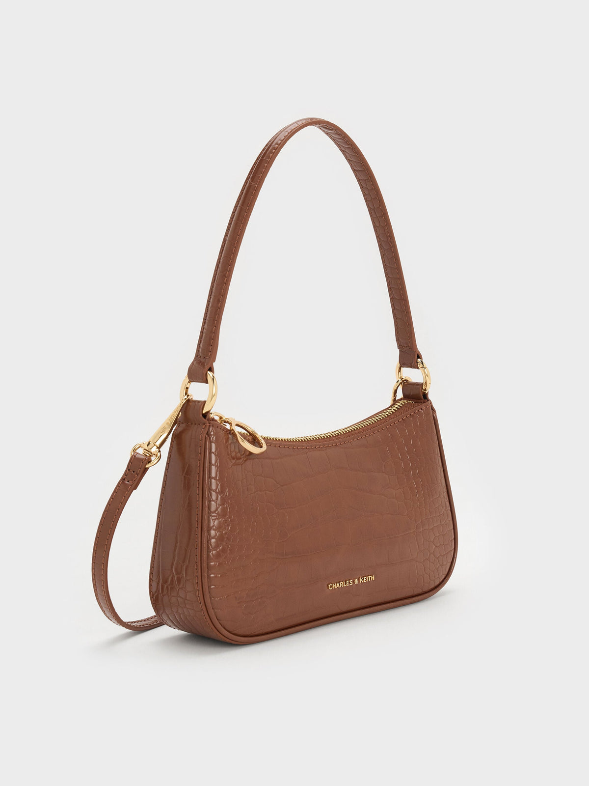 CHARLES & KEITH New / Elspeth Croc-Effect Shoulder Bag - Chocolate Croco