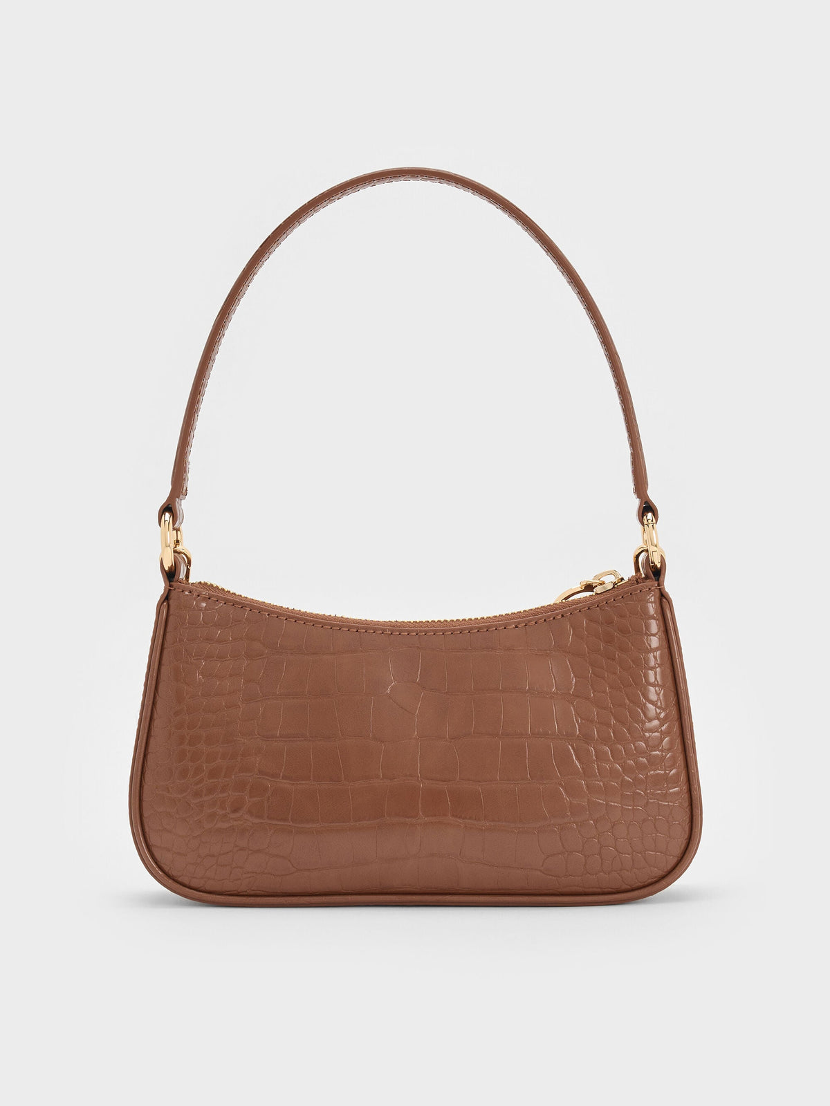 CHARLES & KEITH New / Elspeth Croc-Effect Shoulder Bag - Chocolate Croco