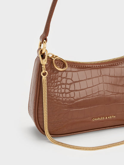 CHARLES & KEITH New / Elspeth Croc-Effect Shoulder Bag - Chocolate Croco