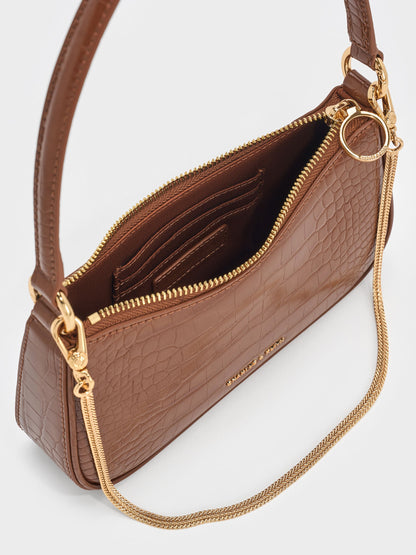 CHARLES & KEITH New / Elspeth Croc-Effect Shoulder Bag - Chocolate Croco