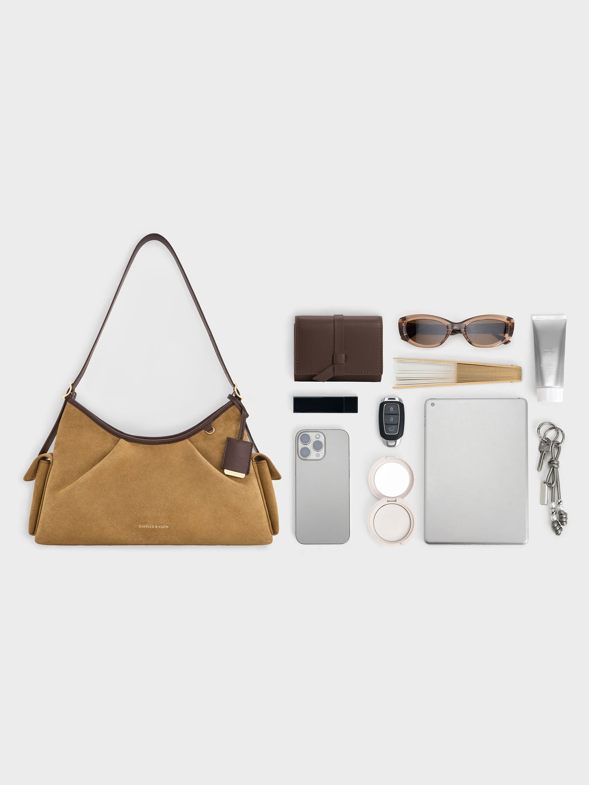 CHARLES & KEITH Premium / Khai Side-Pocket Shoulder Bag - Sahara Sand