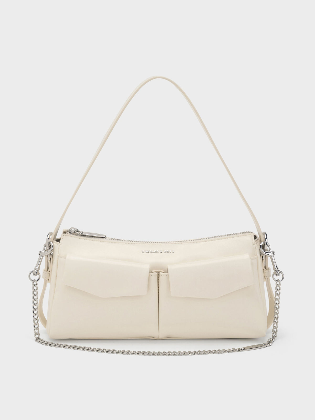 CHARLES & KEITH Essential / Rachel Front-Pocket Chain Shoulder Bag - Cream