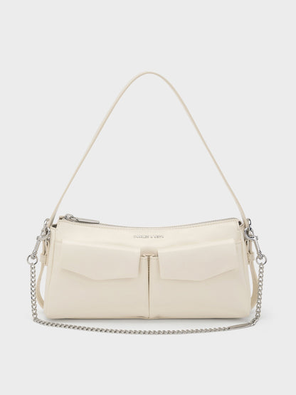 CHARLES & KEITH Essential / Rachel Front-Pocket Chain Shoulder Bag - Cream