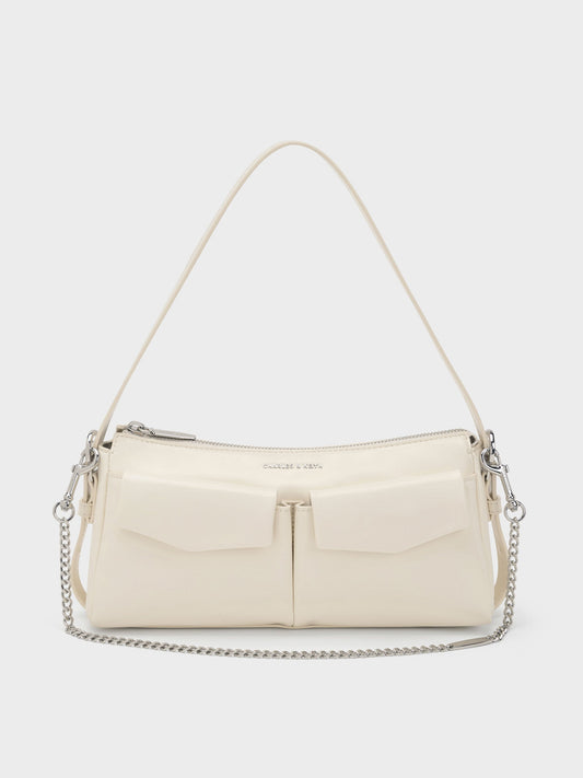 CHARLES & KEITH Essential / Rachel Front-Pocket Chain Shoulder Bag - Cream