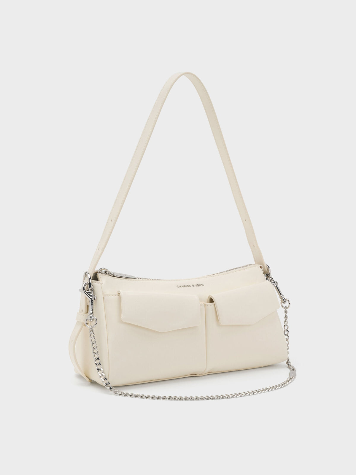 CHARLES & KEITH Essential / Rachel Front-Pocket Chain Shoulder Bag - Cream