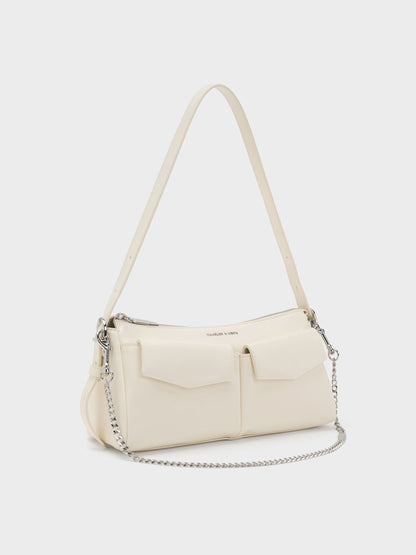 CHARLES & KEITH Essential / Rachel Front-Pocket Chain Shoulder Bag - Cream