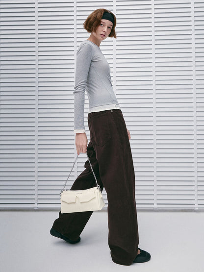 CHARLES & KEITH Essential / Rachel Front-Pocket Chain Shoulder Bag - Cream