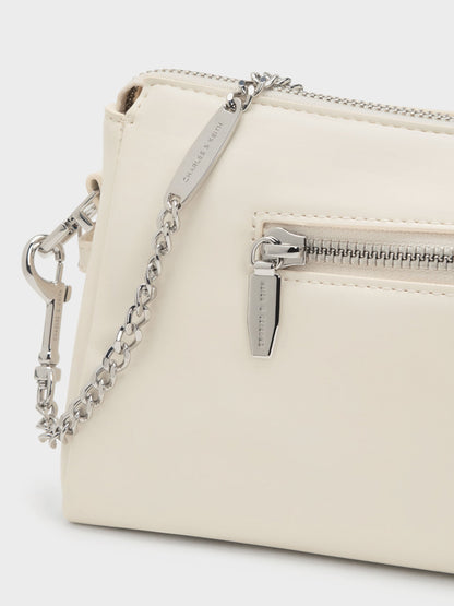CHARLES & KEITH Essential / Rachel Front-Pocket Chain Shoulder Bag - Cream