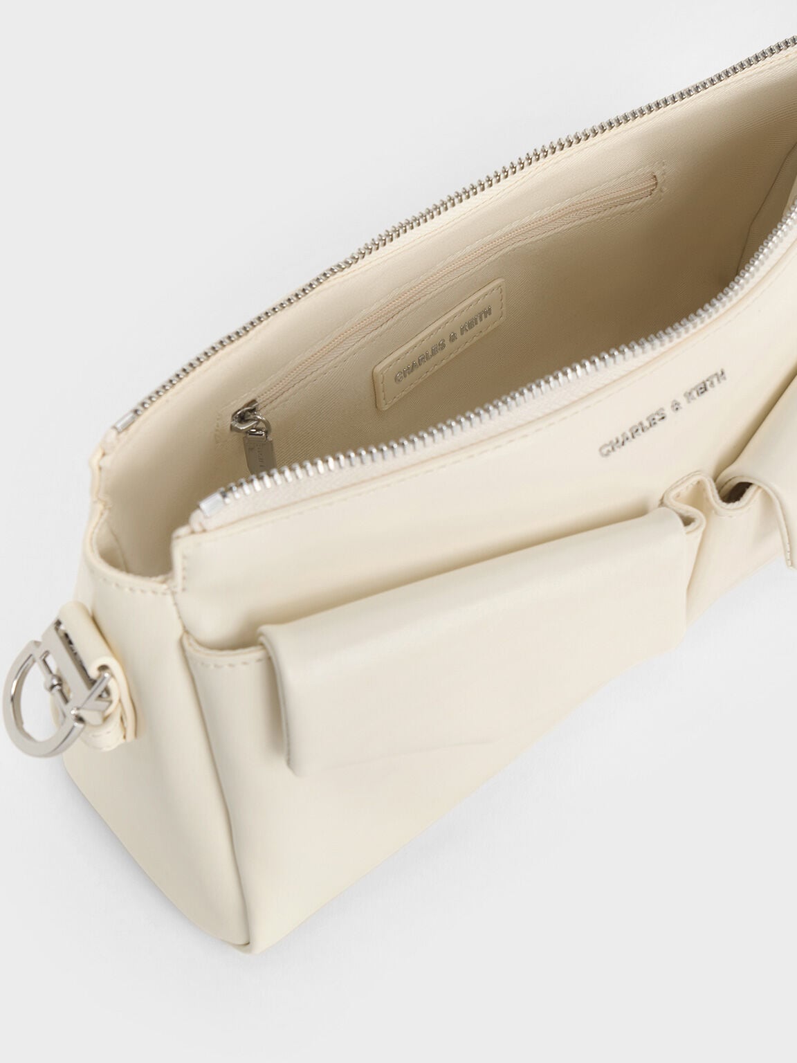 CHARLES & KEITH Essential / Rachel Front-Pocket Chain Shoulder Bag - Cream