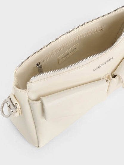 CHARLES & KEITH Essential / Rachel Front-Pocket Chain Shoulder Bag - Cream