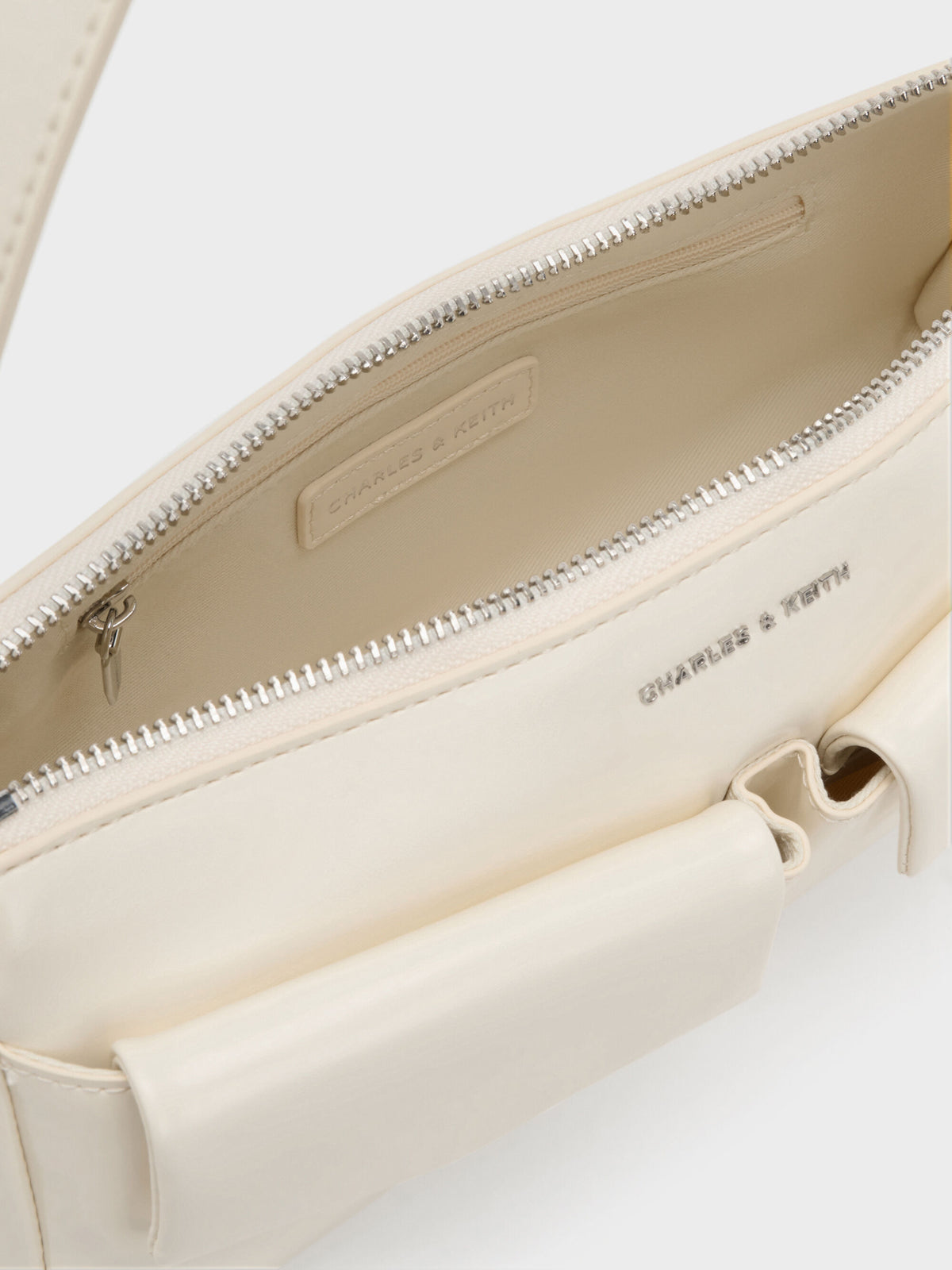 CHARLES & KEITH Essential / Rachel Front-Pocket Chain Shoulder Bag - Cream
