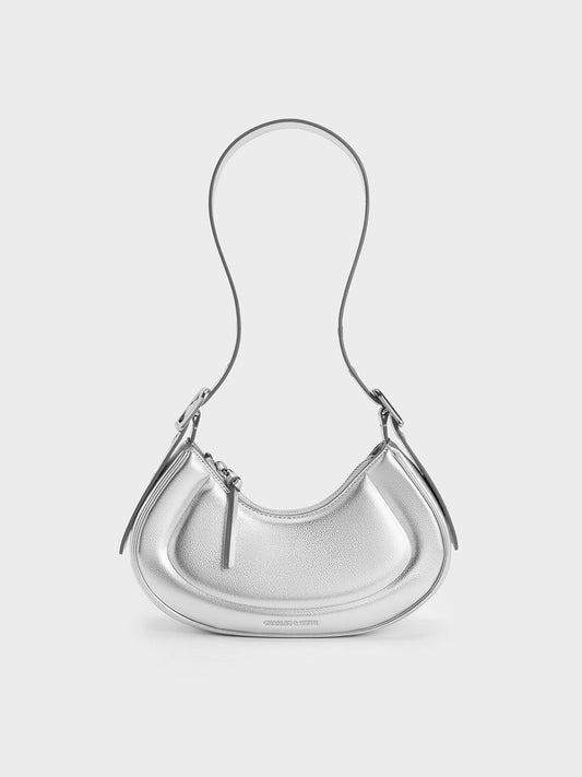CHARLES & KEITH Customer Favorite / Petra Curved Shoulder Bag - Silver
