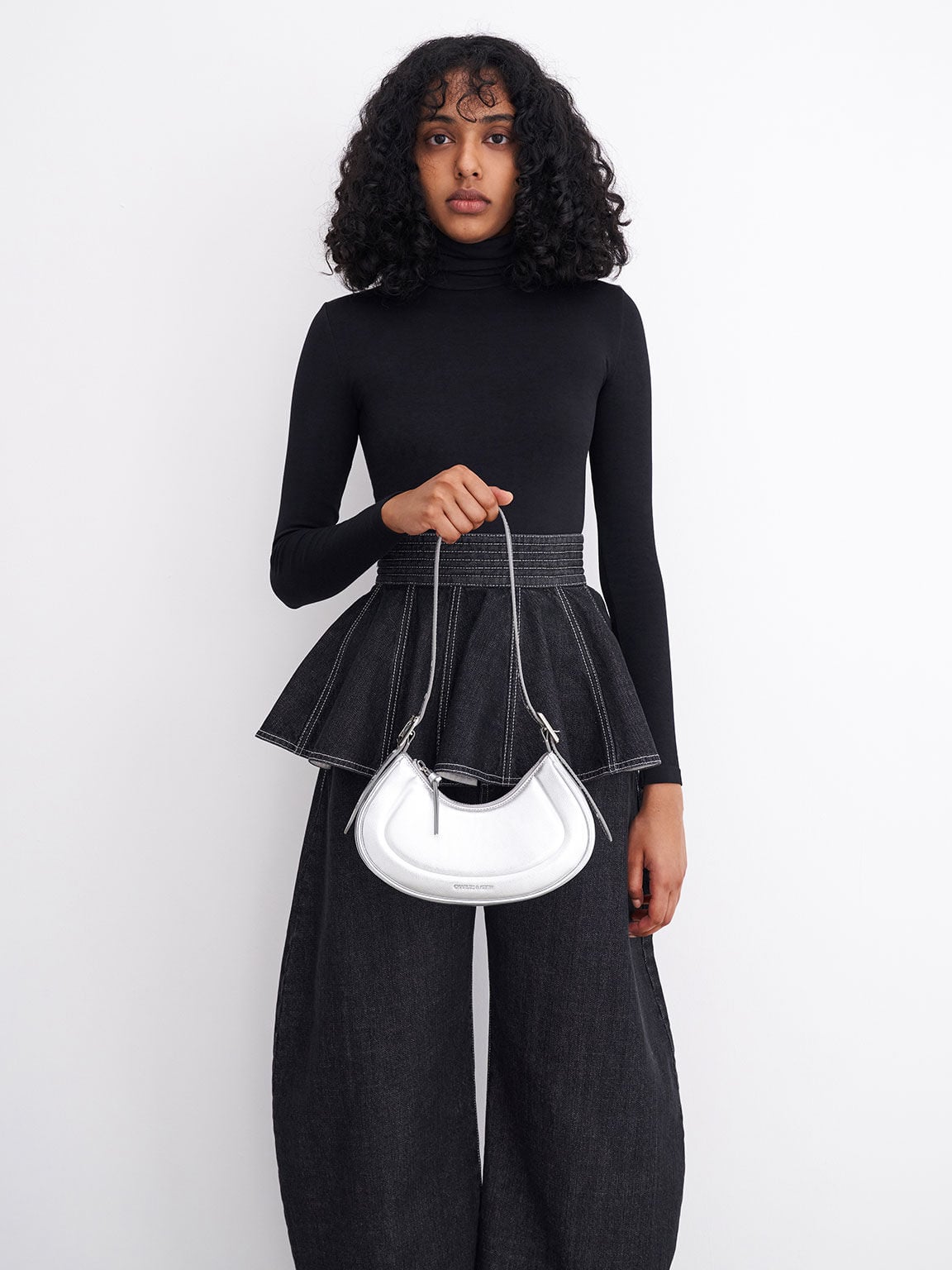CHARLES & KEITH Customer Favorite / Petra Curved Shoulder Bag - Silver