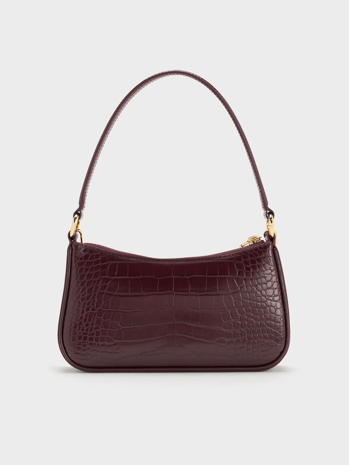 CHARLES & KEITH Recommended / Elspeth Croc-Effect Chain-Link Shoulder Bag - Maroon Red Croco