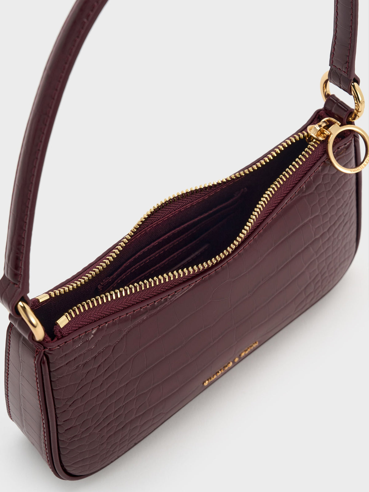 CHARLES & KEITH Recommended / Elspeth Croc-Effect Chain-Link Shoulder Bag - Maroon Red Croco