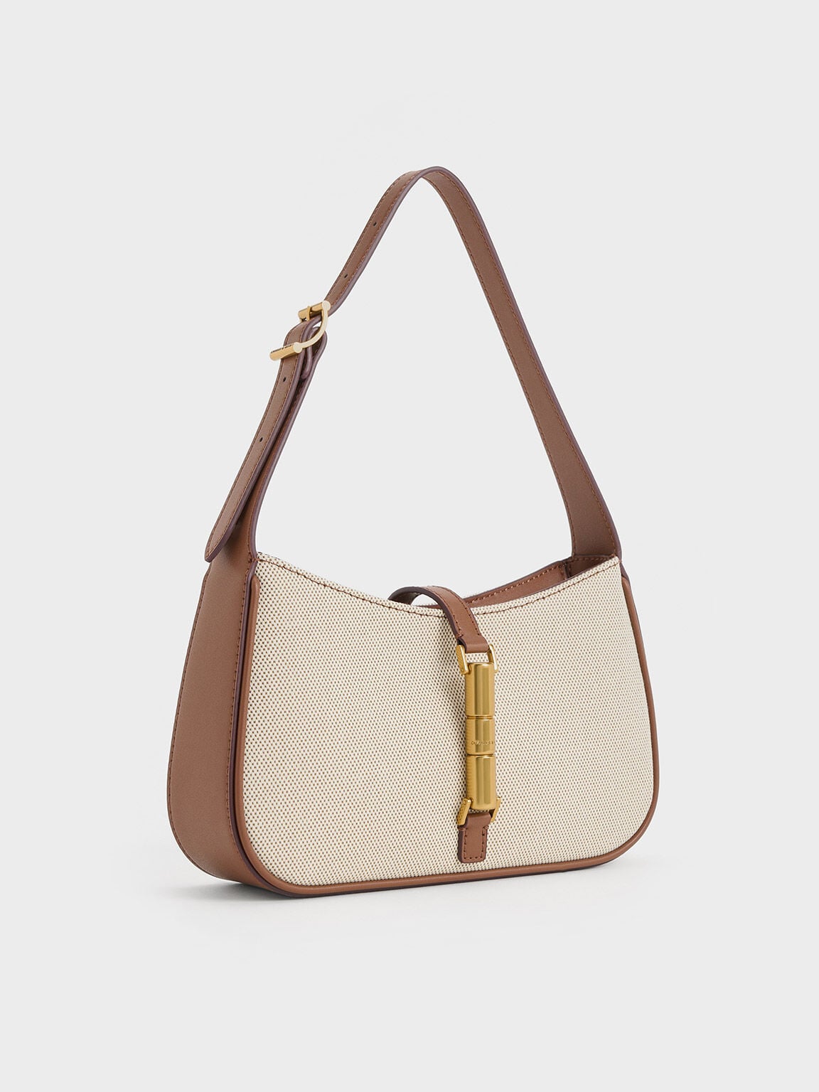 CHARLES & KEITH Value / Cesia Canvas Metallic-Accent Shoulder Bag - Chocolate