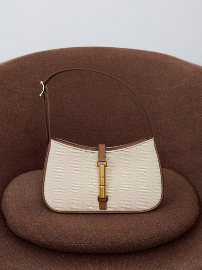 CHARLES & KEITH Value / Cesia Canvas Metallic-Accent Shoulder Bag - Chocolate