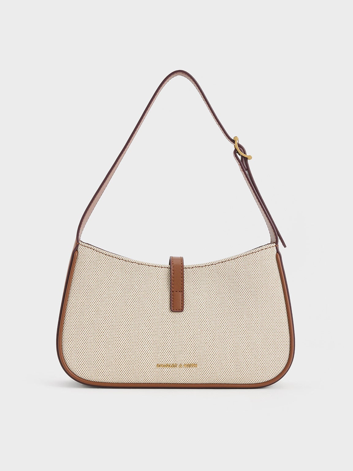 CHARLES & KEITH Value / Cesia Canvas Metallic-Accent Shoulder Bag - Chocolate