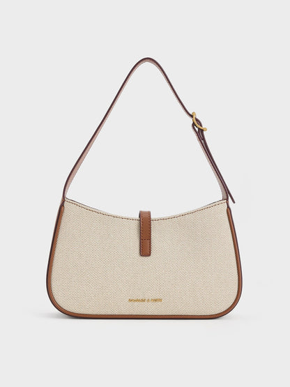 CHARLES & KEITH Value / Cesia Canvas Metallic-Accent Shoulder Bag - Chocolate