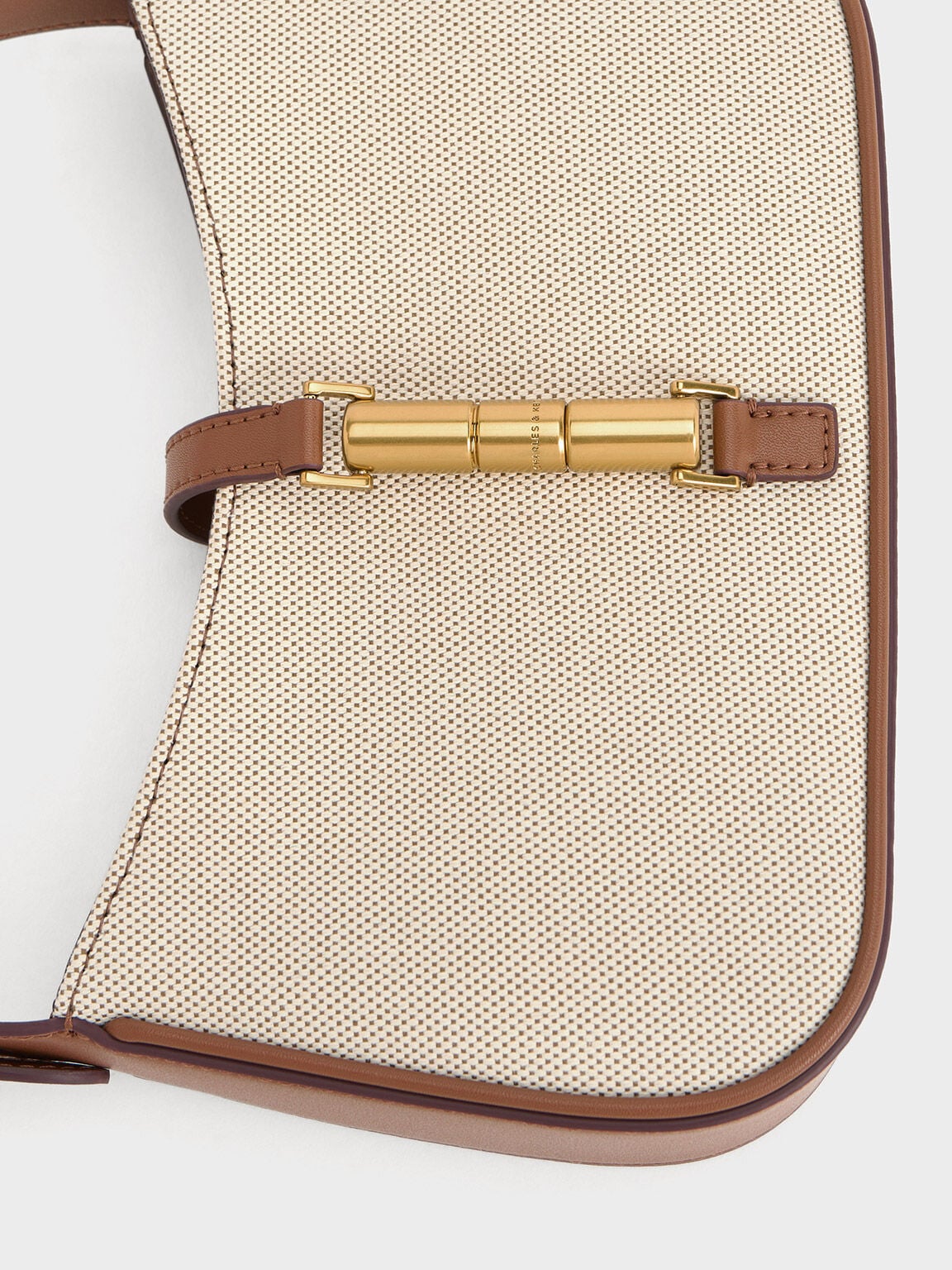 CHARLES & KEITH Value / Cesia Canvas Metallic-Accent Shoulder Bag - Chocolate