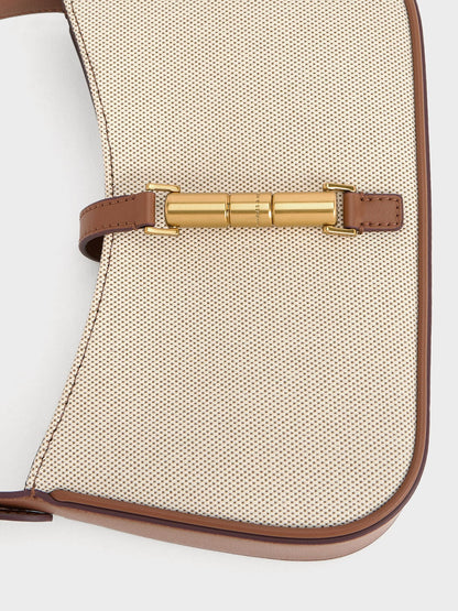CHARLES & KEITH Value / Cesia Canvas Metallic-Accent Shoulder Bag - Chocolate