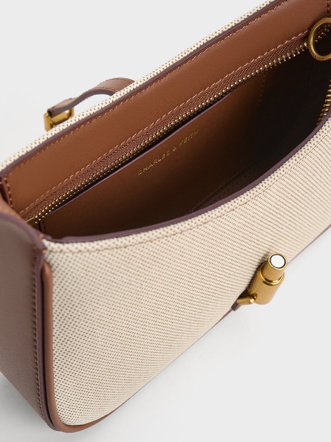CHARLES & KEITH Value / Cesia Canvas Metallic-Accent Shoulder Bag - Chocolate