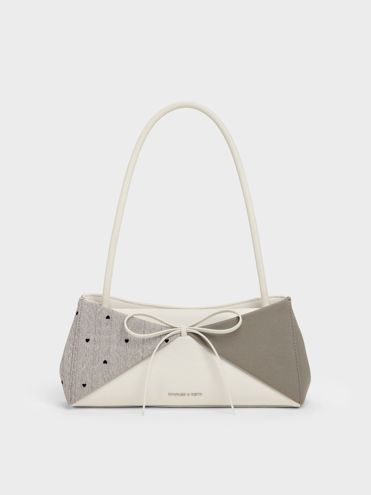 CHARLES & KEITH Discount / Hazel Heart-Print Bow Panelled Shoulder Bag - Taupe